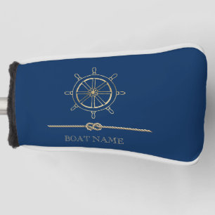 Nautical Gold Boat Wheel,Navy Blue   Golf Head Cover