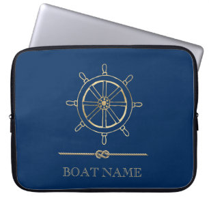 Nautical Gold Boat Wheel,Navy Blue   Laptop Sleeve