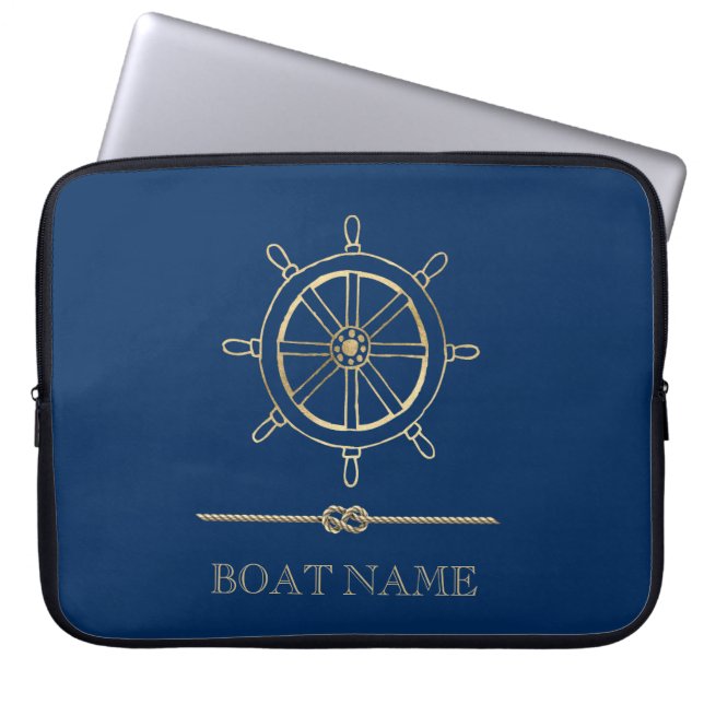 Nautical Gold Boat Wheel,Navy Blue   Laptop Sleeve (Front)