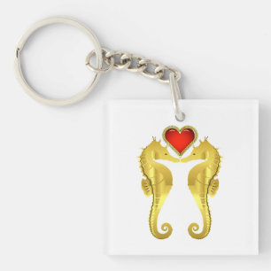 Nautical gold seahorse Celtic red heart/black  Keychain