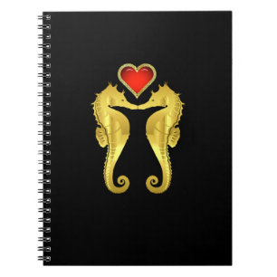 Nautical gold seahorses kissing Celtic heart Noteb Notebook