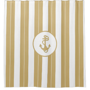 Nautical Gold White Vertical Stripes  with Anchor 