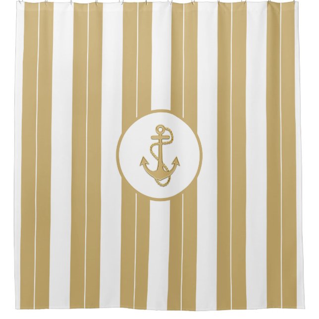 Nautical Gold White Vertical Stripes  with Anchor  (Front)
