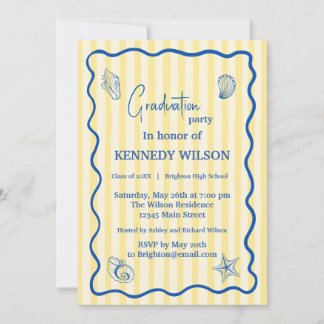 Nautical Graduation Party Invitation Blue Coastal
