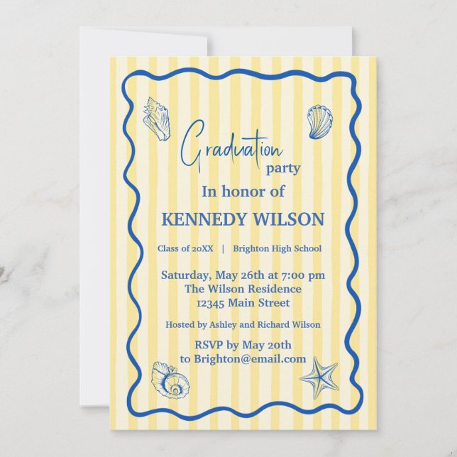 Nautical Graduation Party Invitation Blue Coastal (Front)