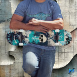 Nautical Graffiti-Inspired with Skulls and Anchors Skateboard<br><div class="desc">This skateboard design captures a bold, graffiti-inspired aesthetic with a unique nautical twist. Featuring layered brushstrokes in shades of turquoise, navy blue, and sandy beige, the design incorporates striking symbols like an anchor, skull, and abstract nautical shapes that evoke the rebellious spirit of street art and oceanic adventure. Perfect for...</div>