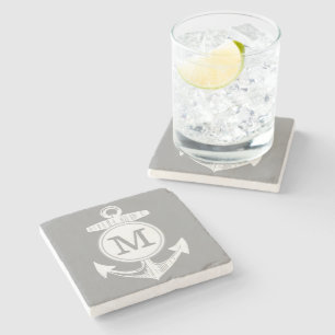 Nautical Grey Anchor Stone Coaster