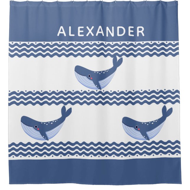 Nautical Grey Blue White Whale Waves   (Front)