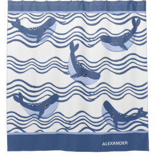 Nautical Grey Blue White Whale Waves