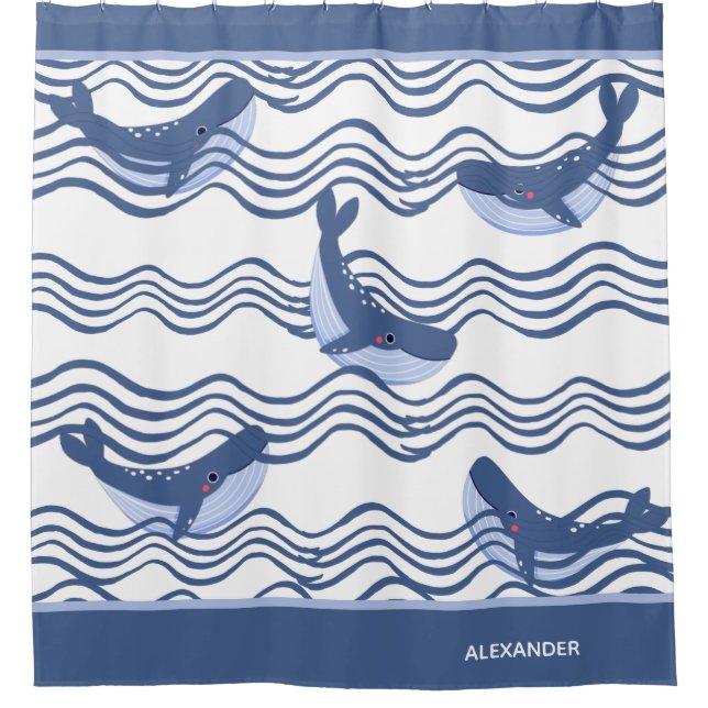 Nautical Grey Blue White Whale Waves (Front)