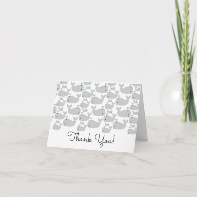 Nautical Grey Whales Baby Shower Thank You Note (Front)