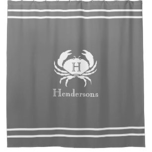Nautical Grey White Crab Monogram Name