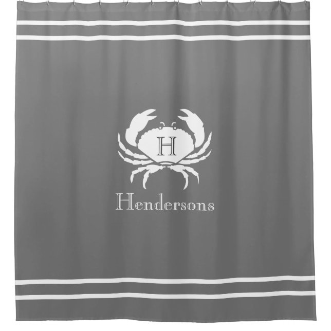 Nautical Grey  White Crab Monogram Name  (Front)