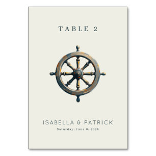 Nautical Grey Wooden Ship's Wheel Table Number