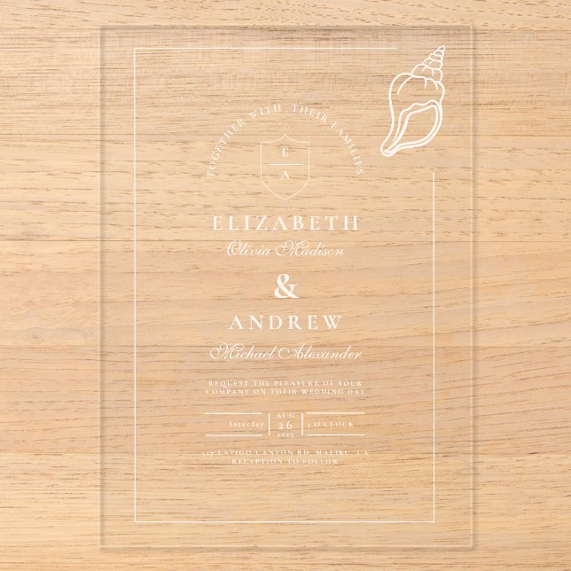 Nautical Hand Drawn Wedding Acrylic Invitations (Front)