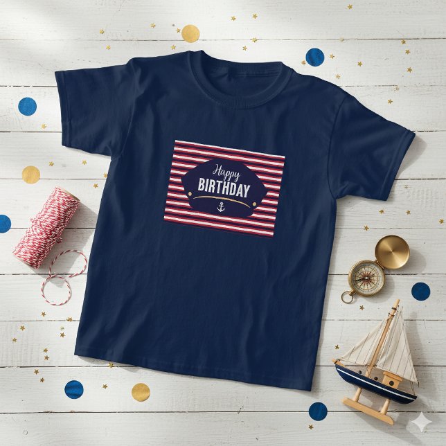 Nautical Happy Birthday Kids T-Shirt – Navy & Red  (Creator Uploaded)