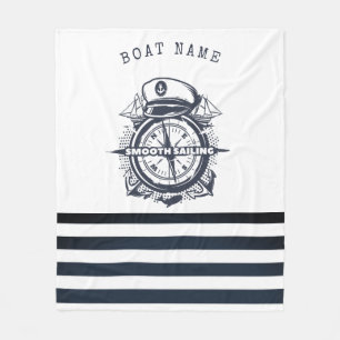 Nautical Hat, Anchor,Wheel Navy Blue Striped    Fleece Blanket