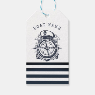 Nautical Hat, Anchor,Wheel Navy Blue Striped   Gift Tags