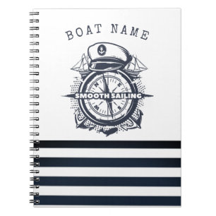 Nautical Hat, Anchor,Wheel Navy Blue Striped  Notebook
