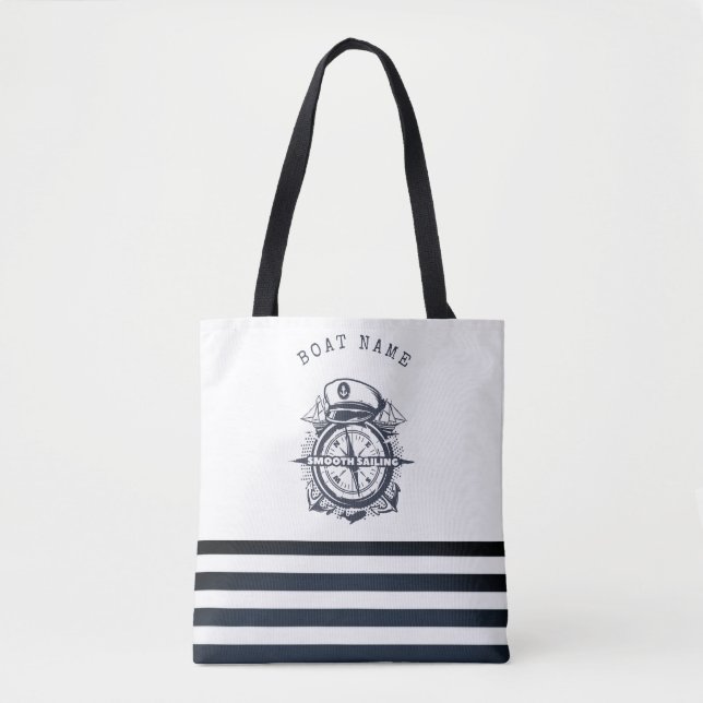 Nautical Hat, Anchor,Wheel Navy Blue Striped    Tote Bag (Front)