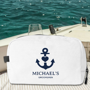 Nautical Heart Anchor Personalized White Groomsmen Dopp Kit