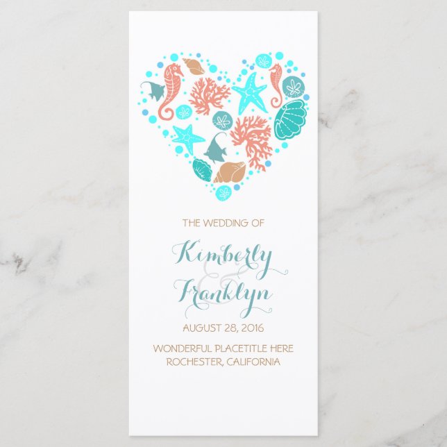 Nautical Heart Beach White Wedding Programs (Front)
