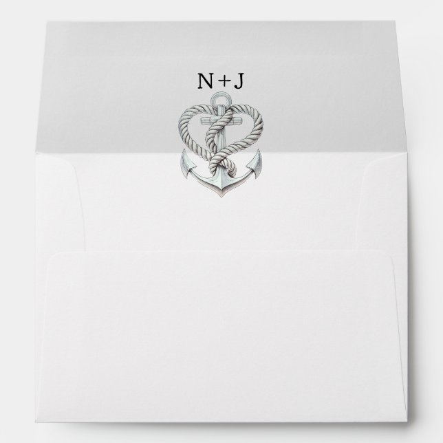 Nautical Heart Rope Anchor Coastal Wedding Envelope (Back (Bottom))