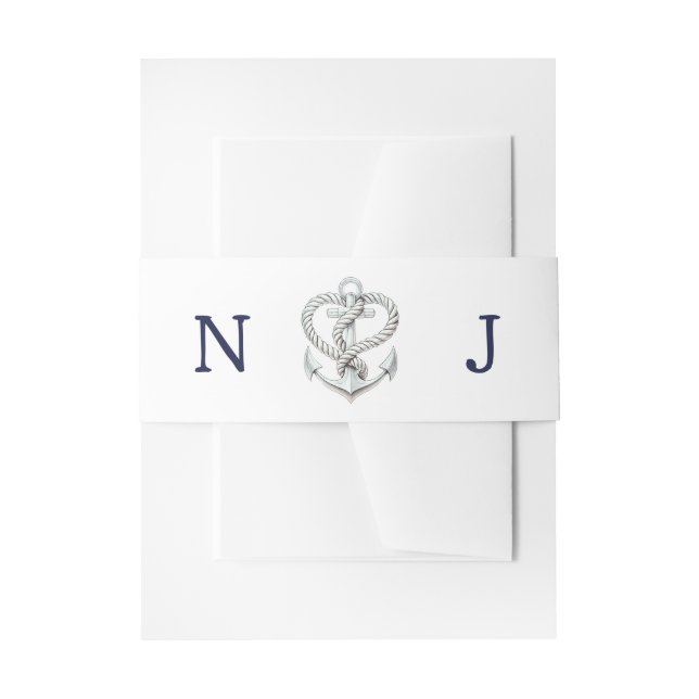 Nautical Heart Rope Anchor Coastal Wedding Invitation Belly Band (Front Example)