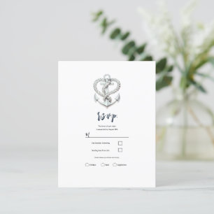 Nautical Heart Rope Anchor Coastal Wedding RSVP Invitation