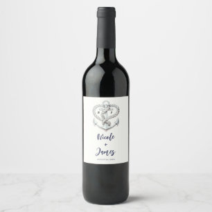 Nautical Heart Rope Anchor Coastal Wedding Wine Label