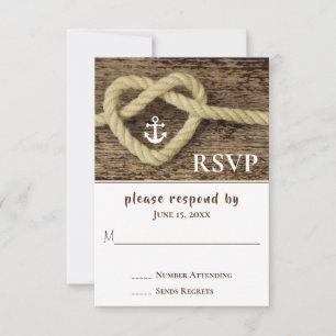 Nautical Heart Rope Knot and Anchor Wedding RSVP Card