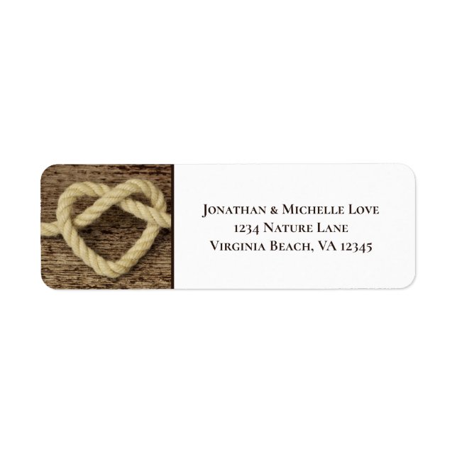 Nautical Heart Rope Knot Wood Background Address (Front)