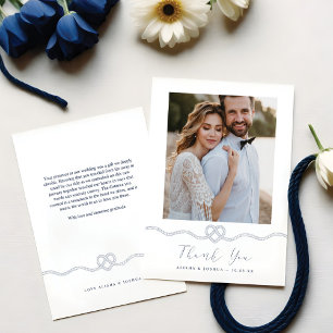 Nautical Heart Rope Navy & White Photo Thank You