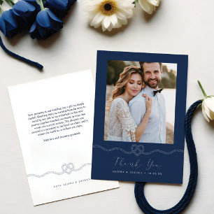Nautical Heart Rope Navy & White Photo Thank You Card