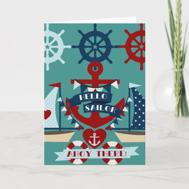Nautical Hello Sailor Anchor Sail Boat Design Card (Front)