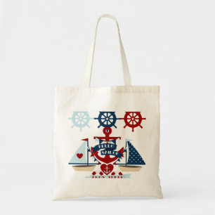 Nautical Hello Sailor Anchor Sail Boat Design Tote Bag
