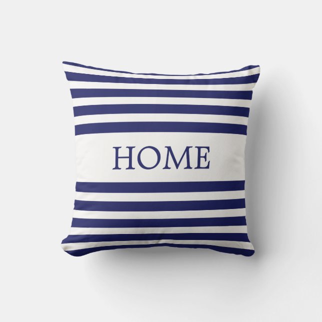 Nautical Home on Blue & White Striped Throw Pillow (Front)