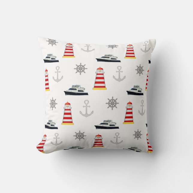 Nautical Icons, Silver Anchor on White Throw Pillow (Front)