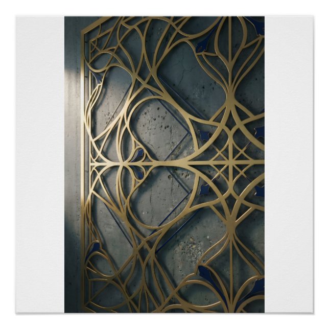 Nautical Industrial Deep Navy Gold Geometric Abstr Poster (Front)