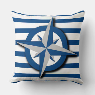 Nautical Inspired Compass and Stripes Pattern Throw Pillow