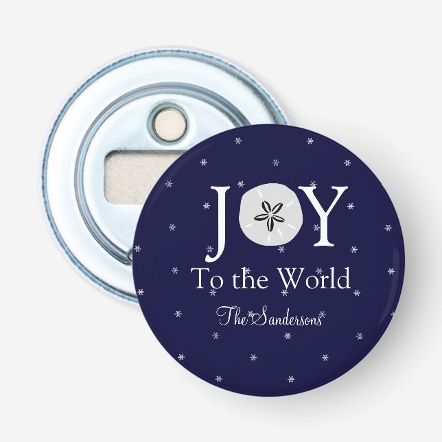 Nautical Joy Sand dollar Blue White Christmas  Bottle Opener (Front)