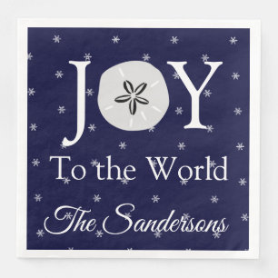 Nautical Joy Sandollar Blue White Christmas Napkin