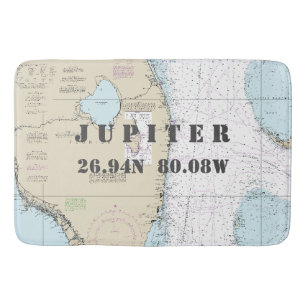 Nautical Jupiter FL Longitude Latitude Chart Bath Mat