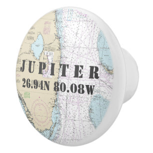 Nautical Jupiter, Florida Latitude Longitude Chart Ceramic Knob