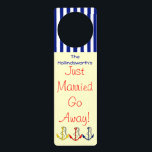 Nautical Just Married-Do Not Disturb Door Hanger<br><div class="desc">A wonderful wedding gift! "Just Married Door Hanger" with a nautical theme, perfect for a honeymoon cruise! Navy blue stripes with three ships anchors. "Just Married Go Away" door hanger with your new married name, is a great addition to your wedding!. This "Do Not Disturb-Wedding Door Hanger" comes in other...</div>