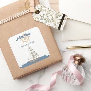 Nautical Kids Birthday   Navy Blue & White boat Square Sticker