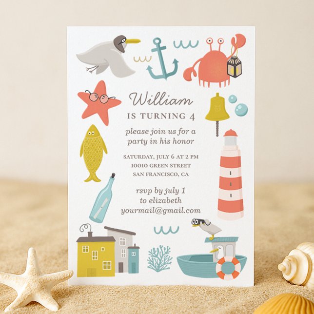 Nautical kids birthday party. Sea animals. Boy Invitation (Creator Uploaded)