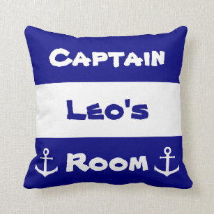 Nautical   Kid's Room Navy Blue and White Anchor Throw Pillow