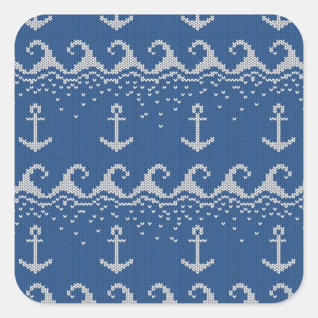 Nautical Knit Pattern Square Sticker (Front)