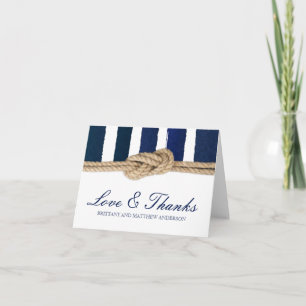 Nautical Knot Watercolor Navy Stripes Thank You Card